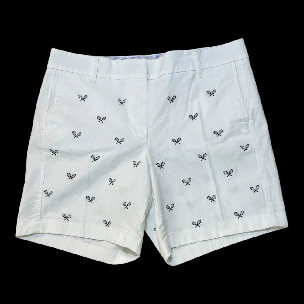J. Crew White Embroidered Chino Shorts‎ WOMEN'S SZ 10 Tennis Preppy Country Club
